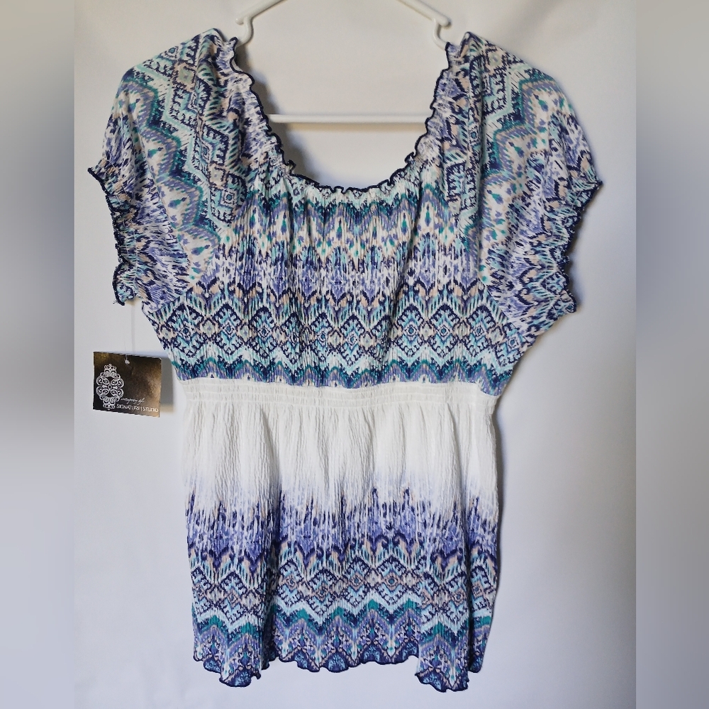 Signature Studio Womens Chevron Print Top Size XL/XG Color Purple/Blue/White - Picture 2 of 10